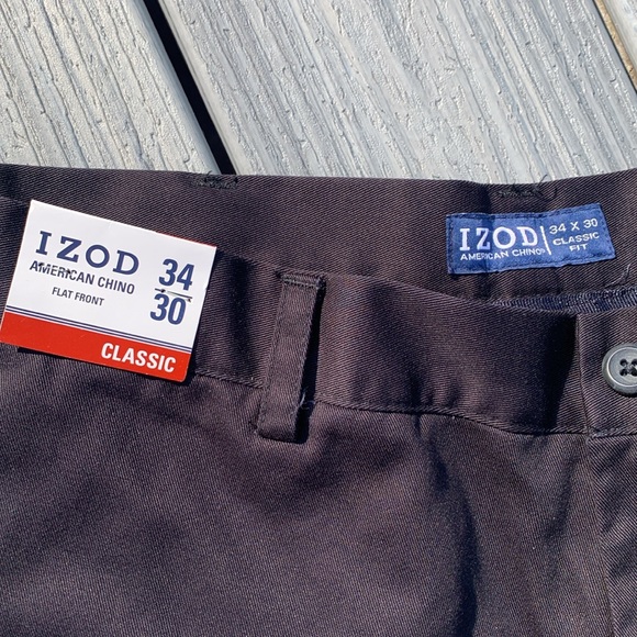 Izod NWT BIG & TALL 54x 29 khaki pants flat front sport flex button zipper close - Picture 2 of 4
